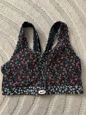 Nike Black Mesh Floral Racerback Sports Bra with Pink & Blue Flowers